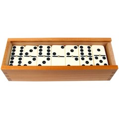 Premium Domino Set of 28 Double Six Dominoes Wood Box Center Pins for Easy Flip