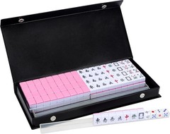 Compact 20mm Pink Travel Mahjong Set with Racks & Instructions for 4 Players