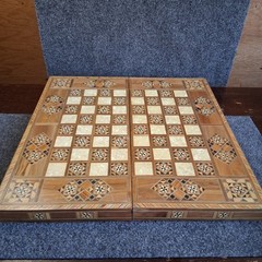 Mediterranean Backgammon & Checkers Set Marquetry Mother Of Pearl Inlay 20″