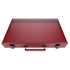 WE Games Burgundy/Black Leatherette Backgammon Set, 18 x 11 in. closed