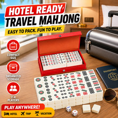 Travel Size Mahjong Set 144 Tiles 2 Dice Compact Red Case Family Gift Game