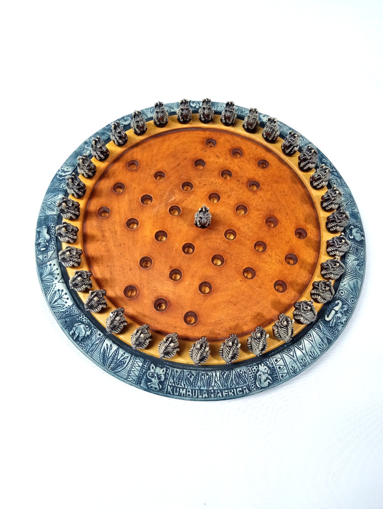 African Zebra Solitaire 11” Round Peg Game Kumbala Africa