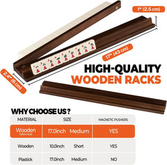 American Walnut Wood Mahjong Racks with Pushers, 4Pcs Mahjong Racks Set