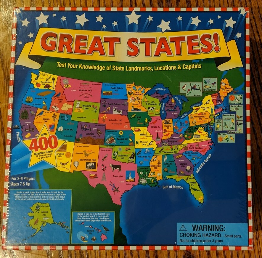 GREAT STATES! Board Game, 2010 International Playthings, New in Cellophane