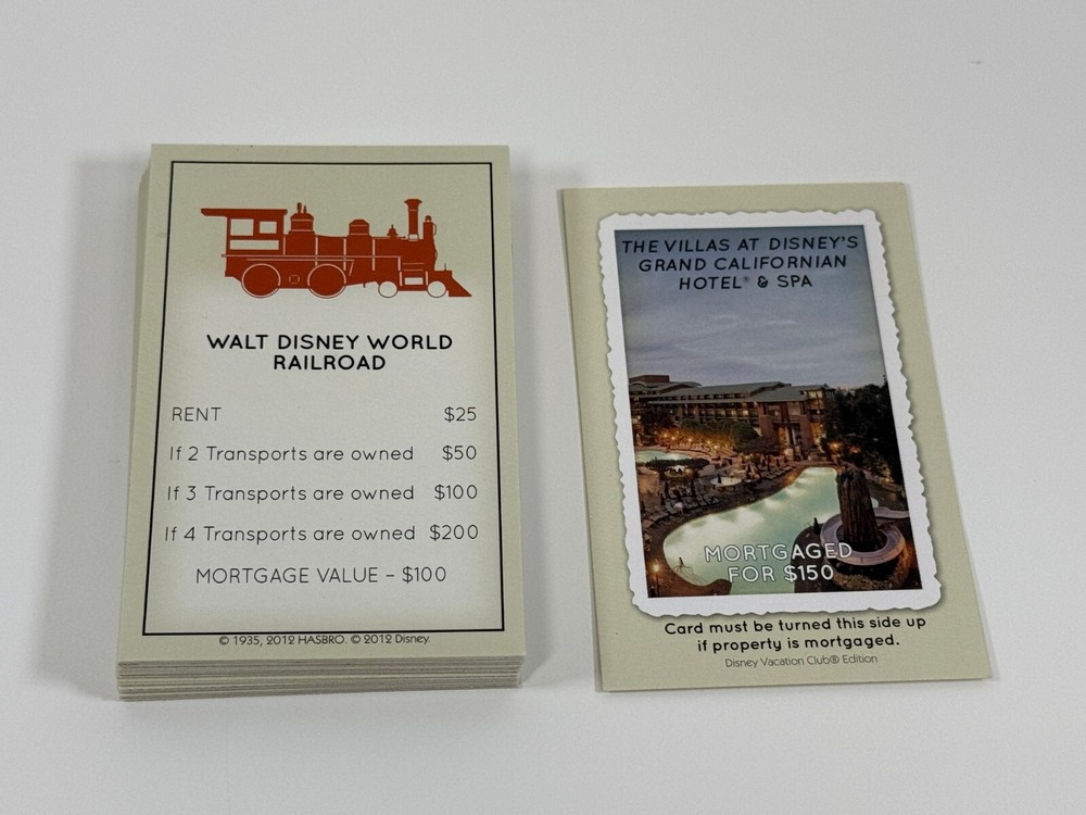 Monopoly Disney Vacation Club Edition 28 Title Deed Cards Only