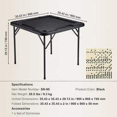 Uimoso Mahjong Table 4Player Folding Card Table & 4 Cup Holders Chip Trays Black