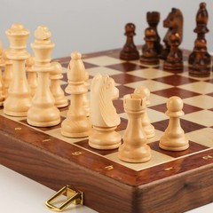 Walnut Chess Set 15” x 15” with Felted Game Board Interior for Storage Chess G