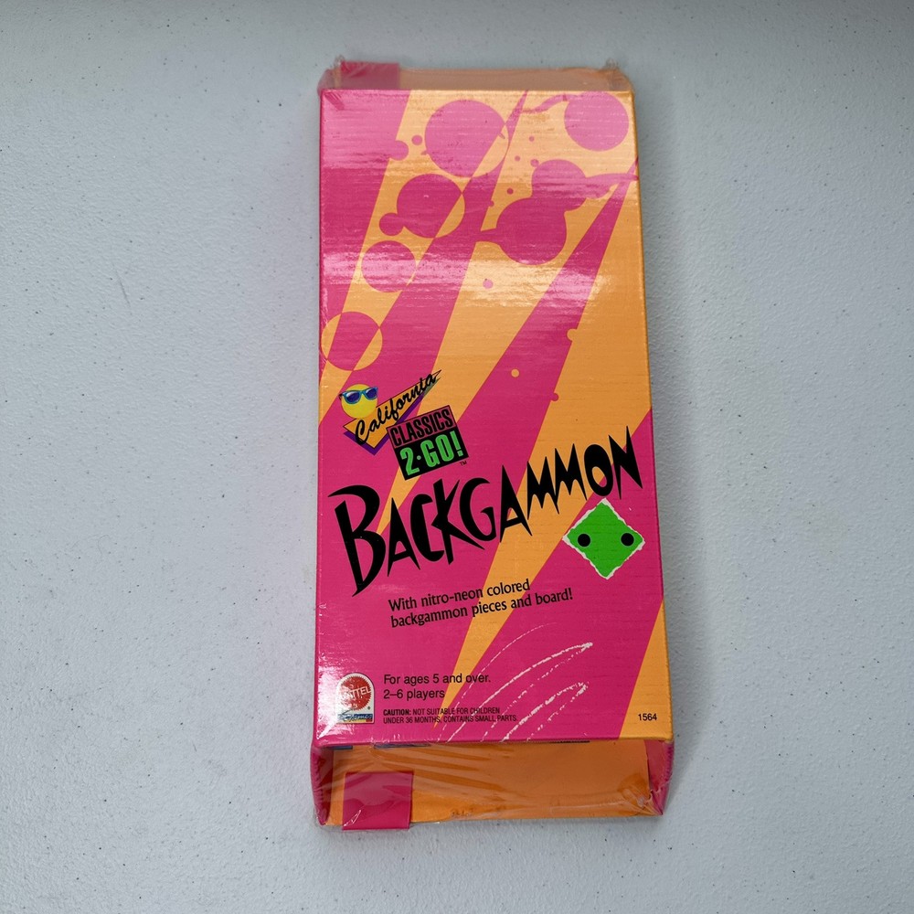 1990s Mattel Neon Backgammon California Classics To-Go Game – New Sealed-vintage