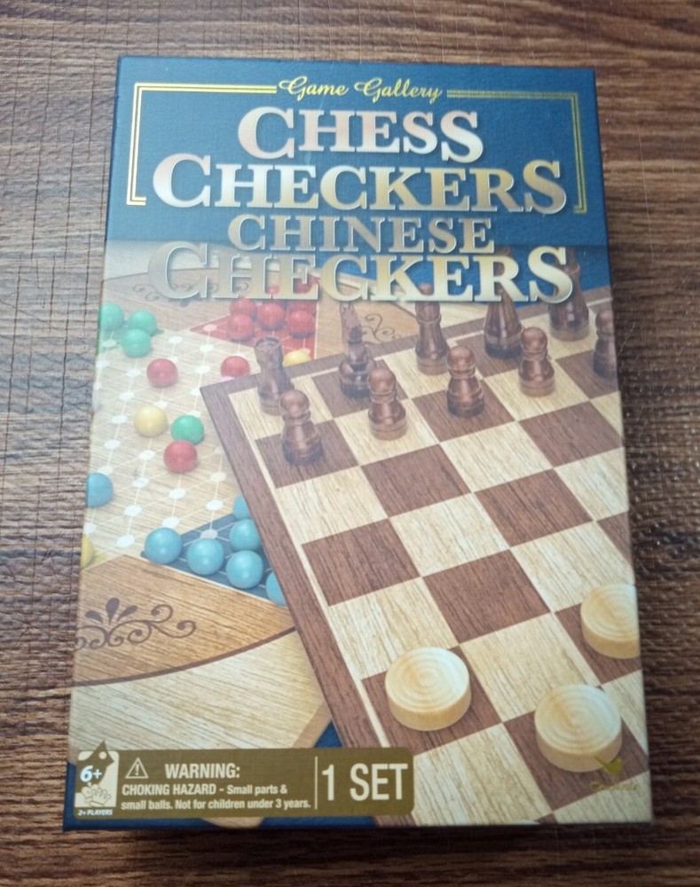 Game Gallery 2in1 Chess Checkers Chinese Checkers Board Game Set NIB