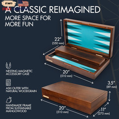 Large Backgammon Sets for Adults, Green Backgammon Board, Solid Wood 20 Inch NEW