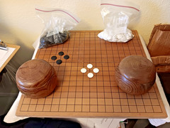 Vintage Go Game Set, Real Traditional Seashell and Slate Pieces, folding Used.