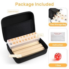 Rummy Cube 6 Player Game Set – 160 Large Number Tiles, Wooden Racks & Travel Cas
