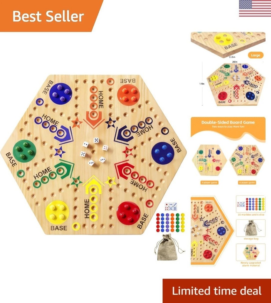 Deluxe Double-Sided Wooden Marble Game for 2-6 Players – Exciting Fast Track Fun