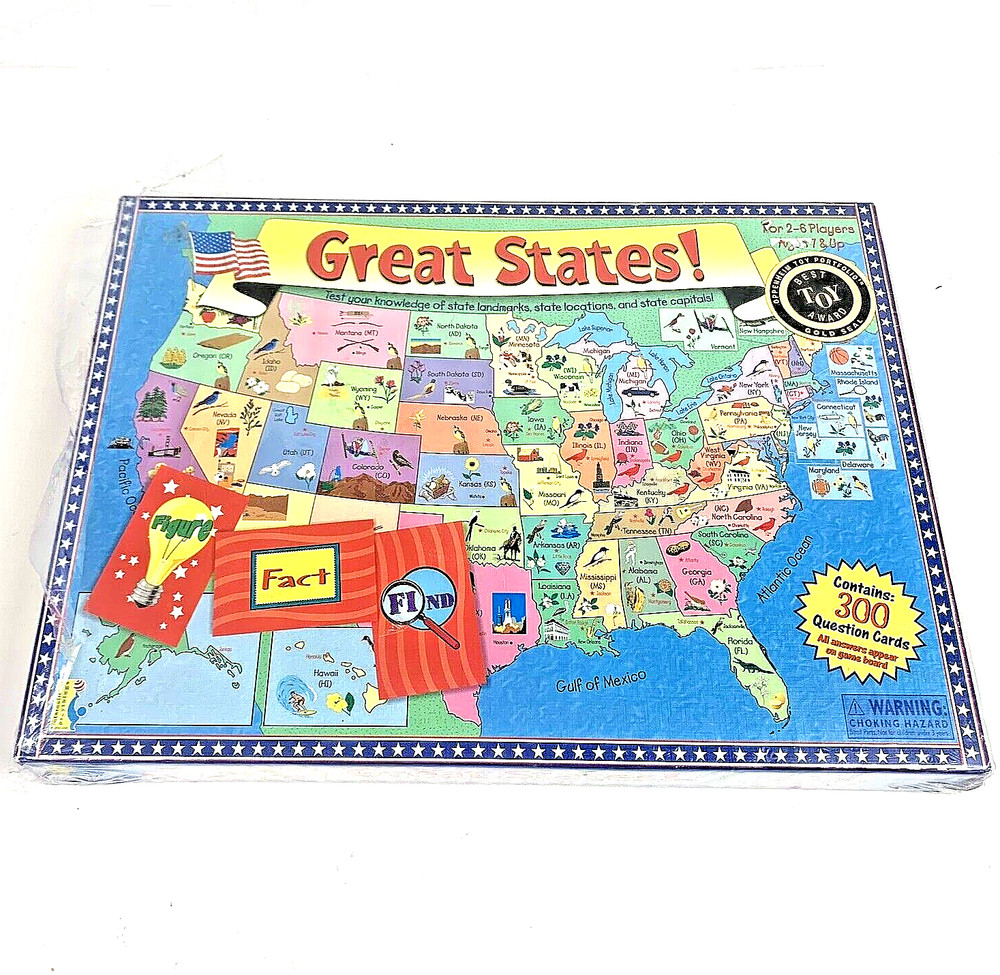 Great States Board Game Homeschool United States Map Geography Learning 1999 New