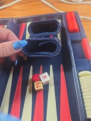Vintage BACKGAMMON Travel Game Set Navy Blue Faux Leather Folding Case Compact