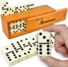 Queensell Jumbo Dominoes Set for Family Fun – 28 Double 6 Tiles in Wooden Box