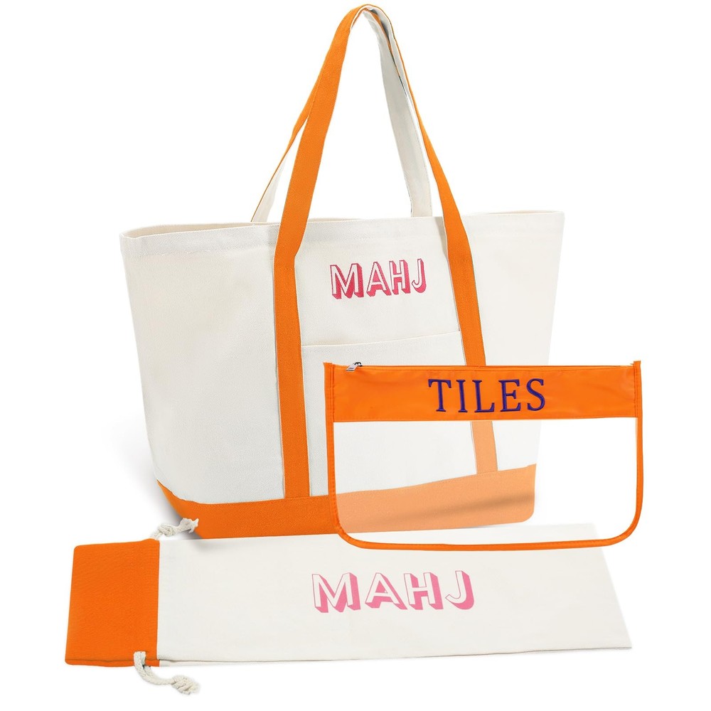 Sunnymove 3 Pcs Empty Mahjong Canvas Bag Gift Embroidered American Mahjong Set