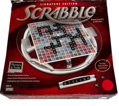 Scrabble Board Game Signature Edition w Rotating Glass Board Complete 2008 B&N