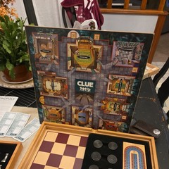Vintage Monopoly Clue +6 Classic Games Wood Cabinet Used 2004 Chess checker etc