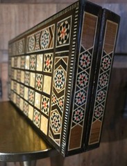 Vintage Mosaic Inlay Chess Backgammon Set Handcrafted Wood Marquetry Game Box
