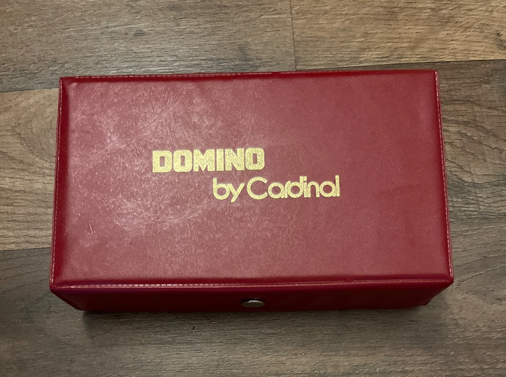 Cardinal Domino Set Vintage Red Snap Vinyl Case Ivory Tiles Complete VG