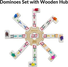 Mexican Train Dominoes Set with Wooden Racks & Hub – 91 Tiles, Double 12