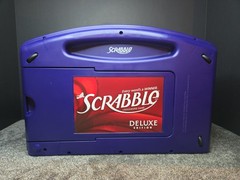 Scrabble Deluxe Travel Blue Carrying Case Rotating Board COMPLETE
