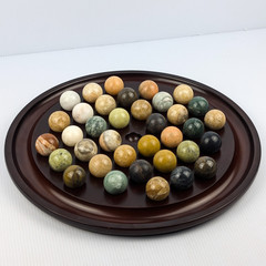 1994 Bombay Company 13.5” Marble Solitaire Wooden Game Board 36 Stone Marbles