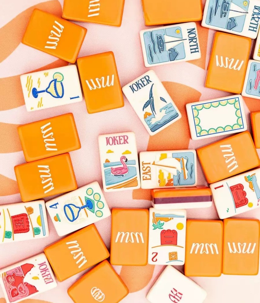 American Mahjong Tiles set ,160 tiles, orange Ocean Style+Free storage box