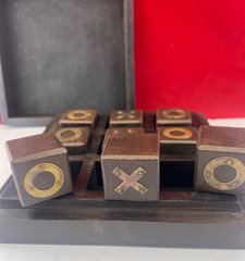 Tic Tac Toe Family Board Game Home Coffee Table Decor | Wood/Gold