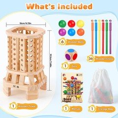 Montessori Wooden Board Game, Colorful Sticks & Ball Drop Games for Kids, Fine