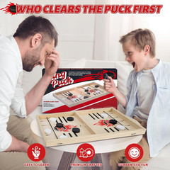 Large Fast Classic Slingshot Puck Game, Wooden Hockey Board Games for Family Nig