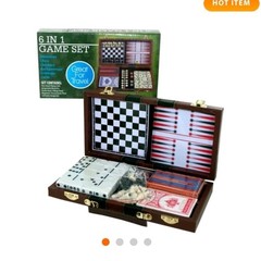 6 in 1 Game Set Portable Chess, Checkers, Backgammon, Dominoes, Cribbage, Cards