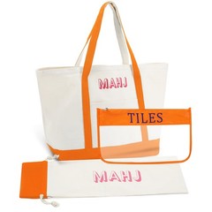 3 Pcs Empty Mahjong Canvas Bag Gift 22 x 11 x 5 inches, Orange