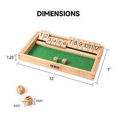 12 Number Wooden Shut The Box Dice Game Board Set Family Pub Bar Dice Board Game