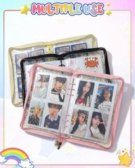 Loiuvos 4 Pocket Card Binder for Girls with 20 Stickers, A5 4-Pocket, A Pink