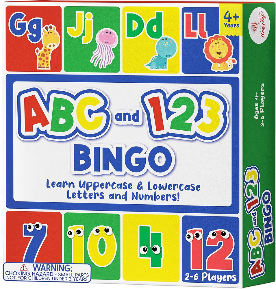 Party Hearty Alphabet and Number, ABC and 123 Bingo Board Game for Kindergarten