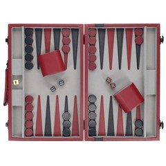 WE Games Burgundy/Black Leatherette Backgammon Set, 18 x 11 in. closed