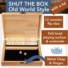 WE Games Board Game with Dice, 12 Numbers, in Natural Wood Box with Lid