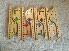 Pegs & Jokers Up to 8 Player Board Game w/ 4 Decks Poker Cards 12″ Select Pine