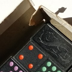 Vintage Dominoes Double Nine Box Set Oriental Dragons Multicolored Dots