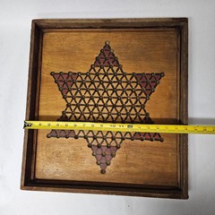 Vintage Wooden Chinese Checkers Board Game Double Sided Handmade Wood