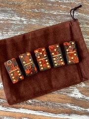 Old World Steampunk Resin Dominoes Game with Velvet Bag 28 pieces Handmade Gift