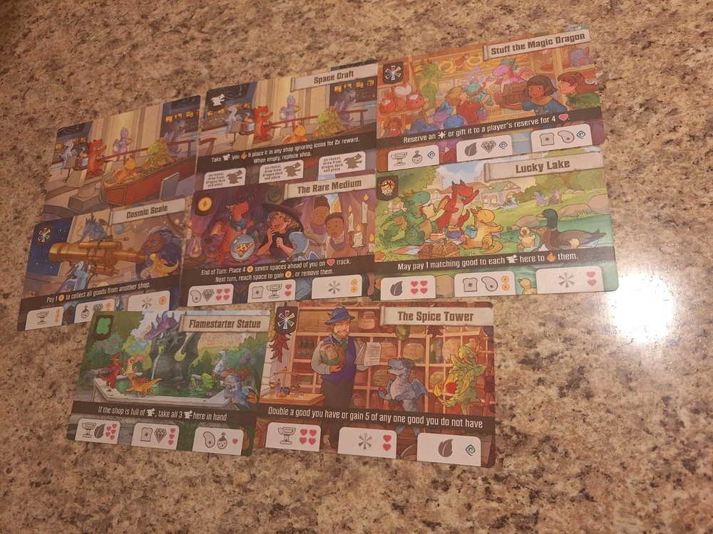 Lot of 7 Flamecraft Board Game Promo Shop Cards Cardboard Alchemy