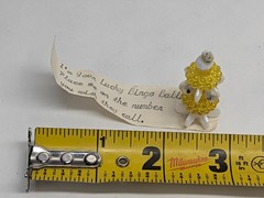 Vintage Lucky Bingo Ball Charm Yellow Beaded Troll Figurine Folk Art