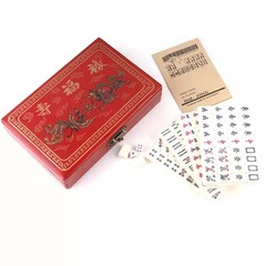Vintage Chinese Mahjong Set Traditional 144 Tiles Mah-Jong Game Set Case Box