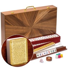American Mahjong Set, “Golden Fortune” with Inlaid Wooden Case, Racks, Pushers