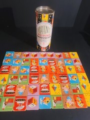 Vintage Jumbo Picture Dominoes Game Toy Pieces in Cardboard Canister (MISSING 1)