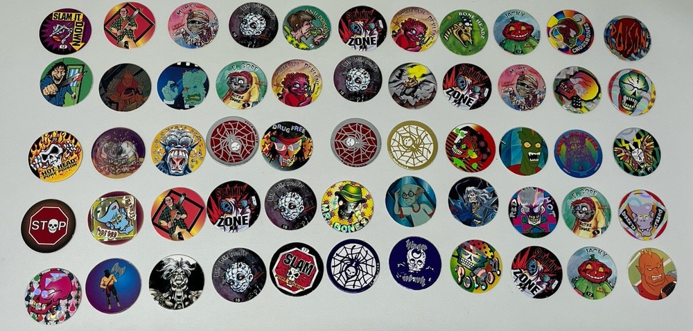 Vintage POGs, Milk Caps Lot, Horror, Monsters, Skulls, USED, 55, See Description