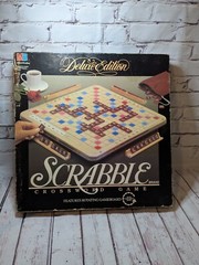 Scrabble Deluxe Edition 1989 Rotating Turntable COMPLETE #4034 Mahogany Tiles